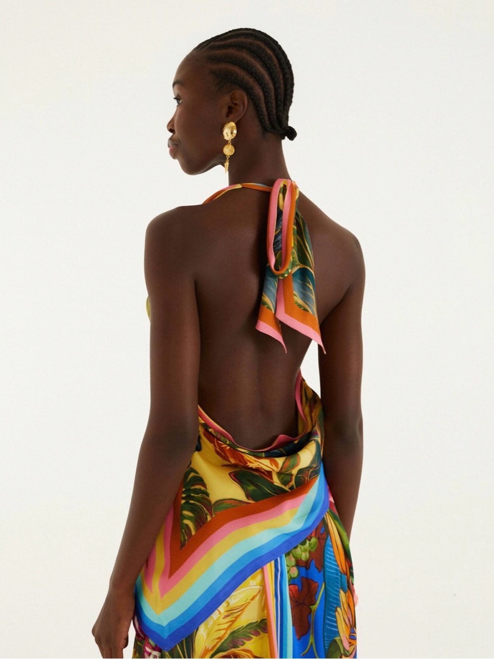 FARM Rio Yellow Tropical Scarf Halter Top with Multicolor Stripes - Picture 5 of 6